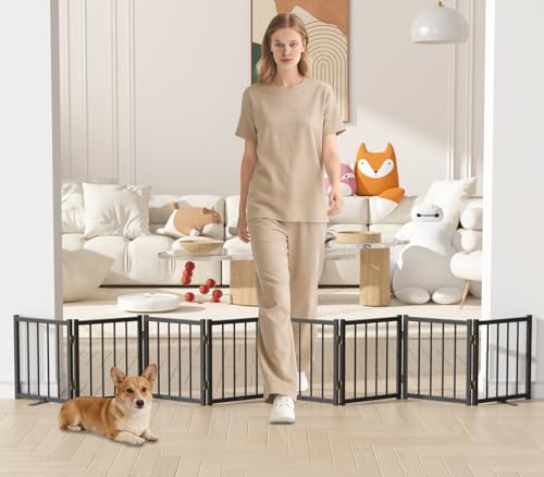 16" Freestanding Short Dog Gate for Small Dogs (Black-16"h / Up to 96" W, 8 Panels)