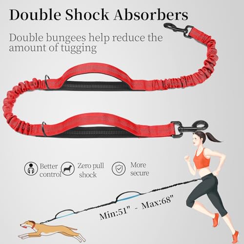 Hands Free Dog Leash with Zipper Pouch (Red / Medium)