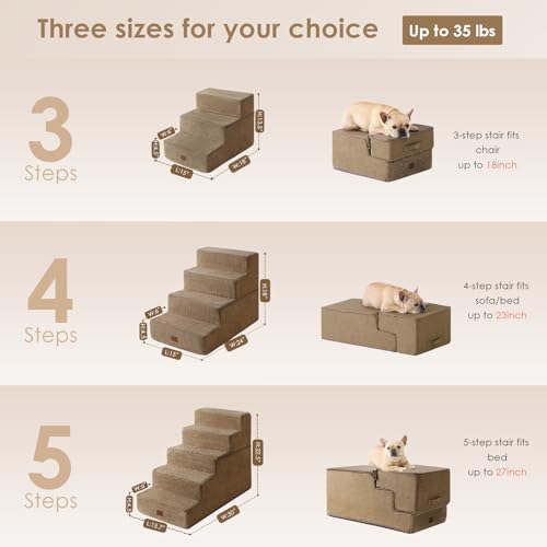 Dog Stairs for High Bed 22.5" H (Camel / Standard 15.7" x 30" x 22.5")