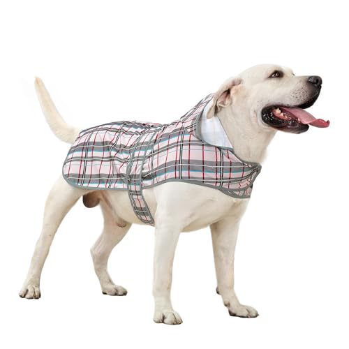 Dog Raincoat Waterproof Dog Rain Jacket with Hood (Khaki Plaid / X-Large)