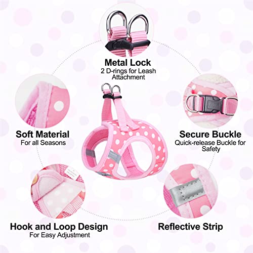 Dog Harness Medium Sized and Leash Set (Medium(Chest Girth 16" - 18") / Pink Polka Dots)