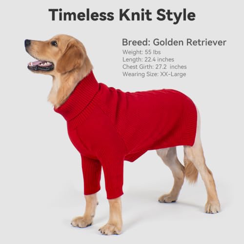 Dog Sweater Long Sleeve Warm Knit Sweaters for Large Dogs Boy Girl (Red / XX-Large)