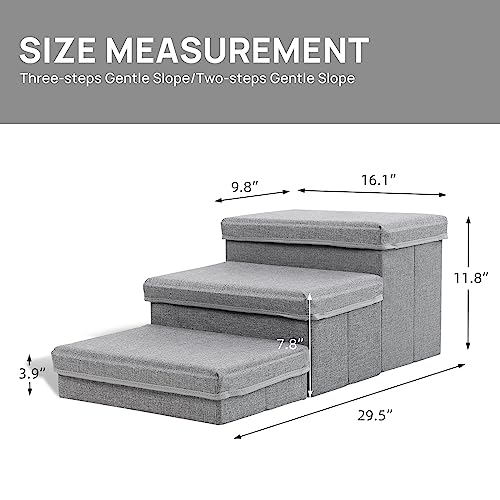 Linen Foldable Dog Stairs with Storage (Light Gray Linen)