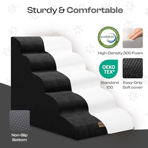 Extra Wide Dog Stairs for Large Dogs (Black / Stairs- 25"H)