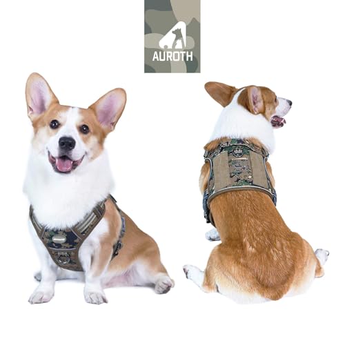 Tactical Dog Harness Medium Sized Dog No Pull Adjustable Dog Vest (Camo - Woodland Camo / M(Neck:16-22",Chest:22-33"),35-50 lbs)
