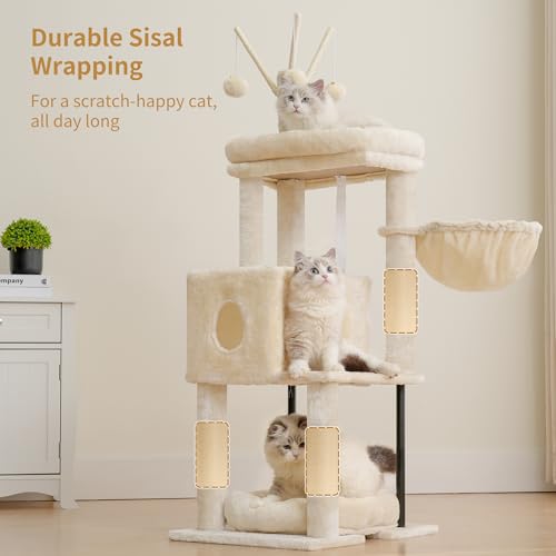 Cat Tree 45.3" Cat Tower for Indoor Cats with Large Perch HCT202SM (45.3 inch / Beige)