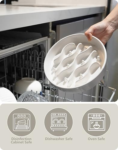 Ceramic Slow Feeder Dog Bowls Elevated (White + Stand / 8 Inches)