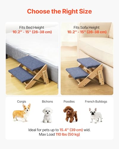 Wood Pet Stairs (Wood Color+Blue / 2-Step Foldable)