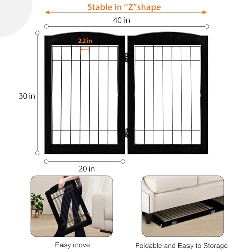 2 Panel Freestanding Adjustable Wooden Dog Gate (30"Height-2 Panel / Black)