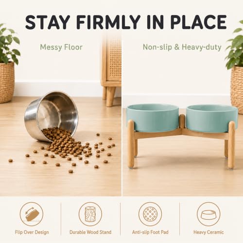 Ceramic Dog Bowls Elevated (Light Green)