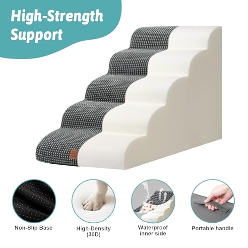 Extra Wide Dog Stair for Small Dog (Charcoal Grey / Extra Wide:19.7"x33"x22.4")