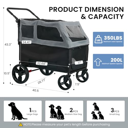 Large Dog Stroller for Medium & Large Dogs up to 350 lbs
