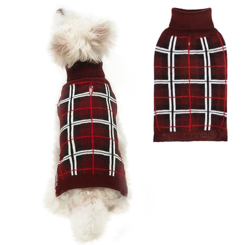 Dog Christmas Sweaters for Large Medium Small Dogs (XS - Chest 15", Back 10" / Deep Red)