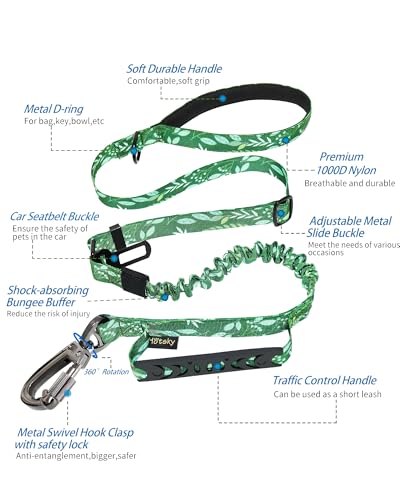 Tactical Bungee Shock Absorbing No Pull Dog Leash (Leaves)