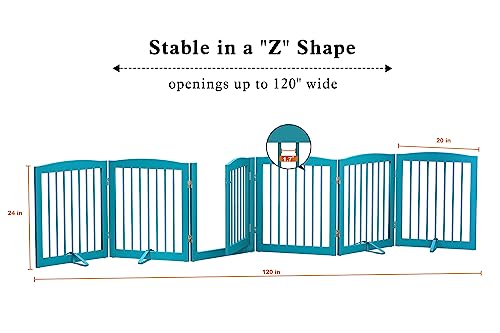 Freestanding Pet Gates with Walk Through Door (6 Panel 24" / Blue)