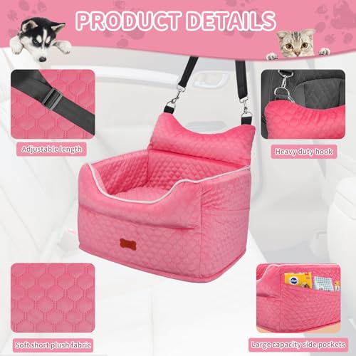 Dog Car Seat for Small Dogs Up to 25 lbs with 6 (Pink)