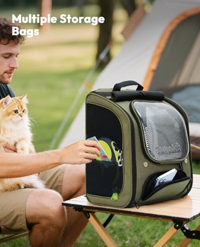 Cat Backpack Carrier (reen / 12.6"L x 10.2"W x 16.5"H)