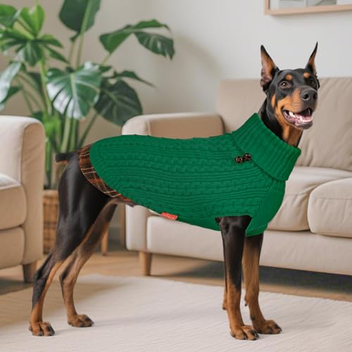 Dog Sweater for Medium Large Dogs Turtleneck Thick Knit Pullover (XX-Large (35-60lbs) / 10# Green)