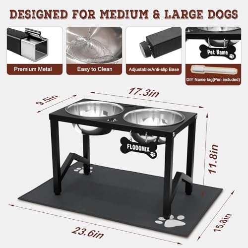 Elevated Dog Bowls (Black-58oz x 2 / Height: 11.8")