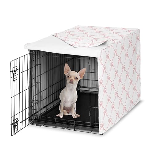 24in. Small Dog Crate Cover (Pink Bow / 24.0"L x 20.0"W x 18.5"H)