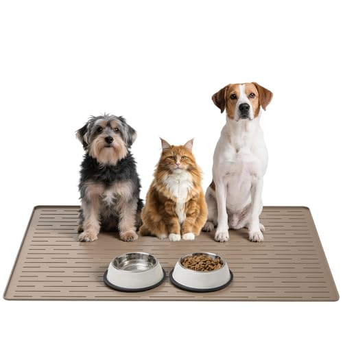 Large Dog Mats for Food and Water (Light Brown / 40"L x 30"W)