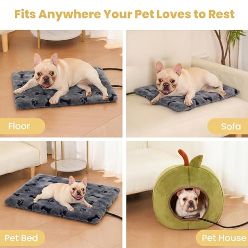 Pet Heating Pad for Cats Dogs Indoor & Sheltered Outdoor Waterproof Heated Cat Bed Heated Dog Bed Chew Resistant Cord Constant Temperature Electric Warming (Grey / Medium: 20" x 16" x 1.3")