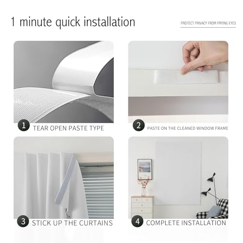 Blackout Curtains for Bedroom Sticky Curtain Blackout Window Cover Self Adhesive Curtains Rod No Drillng (47"W x 84"L (Pack of 1) / Light Grey)