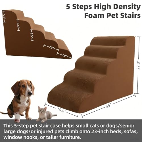 5 Step Pet Stairs Ramp for High Beds Sofas 23 (Brown / 5-step)