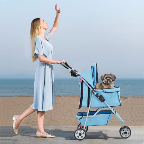 3 Wheel Foldable Pet Stroller (Blue / 3 Wheels)