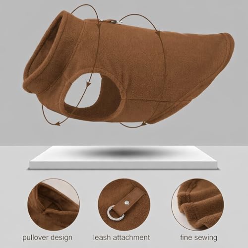 Dog Fleece Vest Sweater with Leash Ring (M (6-10lbs) / Chocolate Brown)