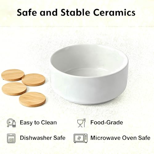 Elevated Raised Ceramic Dog Bowl with Bamboo Stand (White / Medium)
