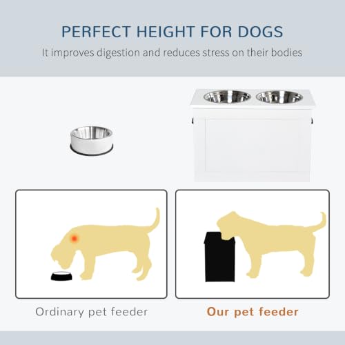 Raised Pet Feeding Storage Station for Large Dogs (White)