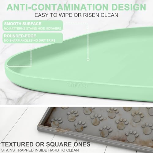 Waterproof Silicone Pet Food Mat with Raised Edge for Dog & Cat (Mint Green / 19"L x 12"W)