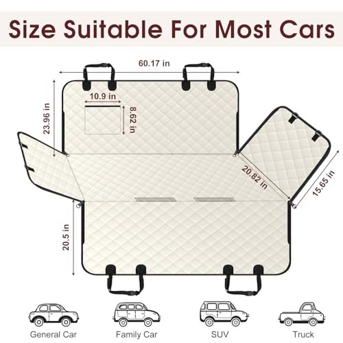 Waterproof Dog Car Seat Cover for Back Seat (Beige,Black / Large,Standard)
