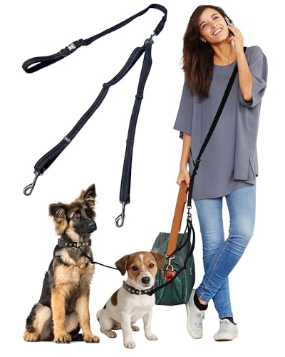 3-in-1 Double Dog Leash, Hands-Free Convertible Leash for 1 or 2 Dogs (Black)