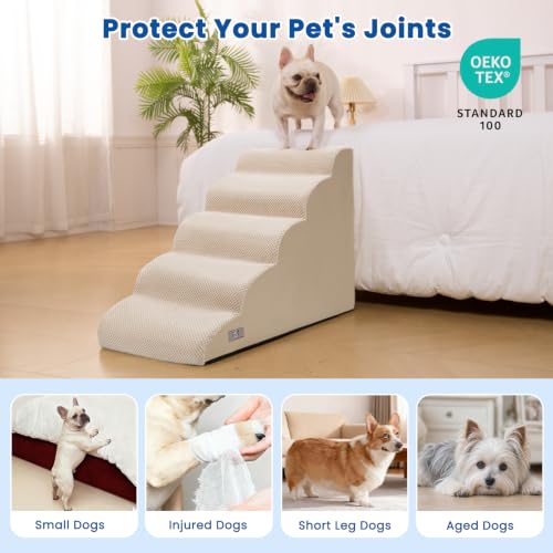 Dog Stairs for High Beds 22.4" H (Beige)