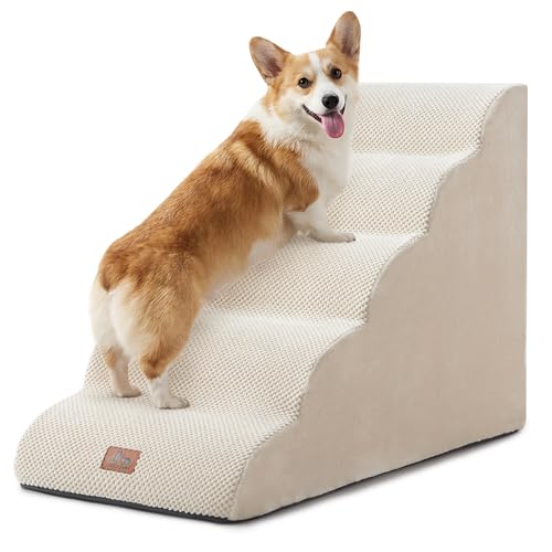 Dog Stairs for Small Dogs 22.6” H (Beige / 33"D x 15.7"W x 22.6"H)