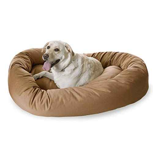 52 Inch Bagel Calming Dog Bed Washable (Khaki)