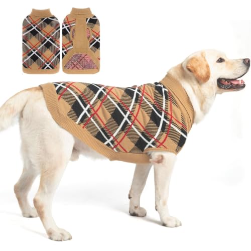 Fall Dog Sweater for Small Medium Large Dogs (Beige / X-Large(Back Length 24"))