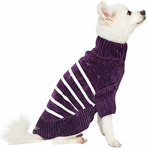 Cozy Soft Chenille Classy Striped Dog Sweater in Dark Plum (20 inch / Dark Plum)