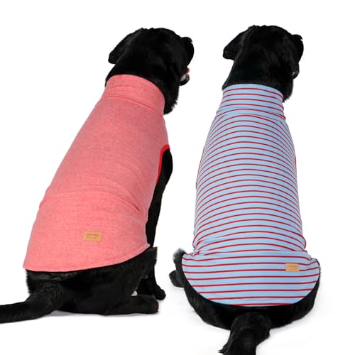 2Pack Dog Sweater for Large Dogs Soft Pet Coats Fleece Sweatshirt (XX-Large (32-55lbs) / 7# Stripe+red)
