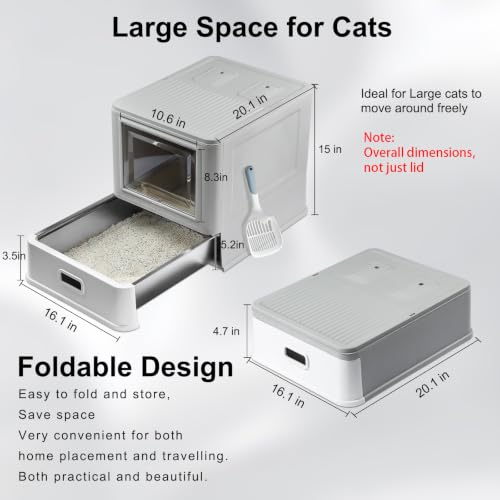 Enclosed Stainless Steel Cat Litter Box with Lid & Drawer Design for Indoor All Lifestyles Cats