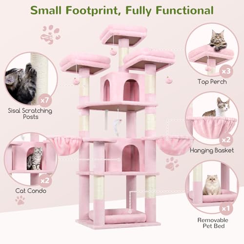 Big XL Cat Tower for Indoor Multiple Cats (Pink / 68 inch)