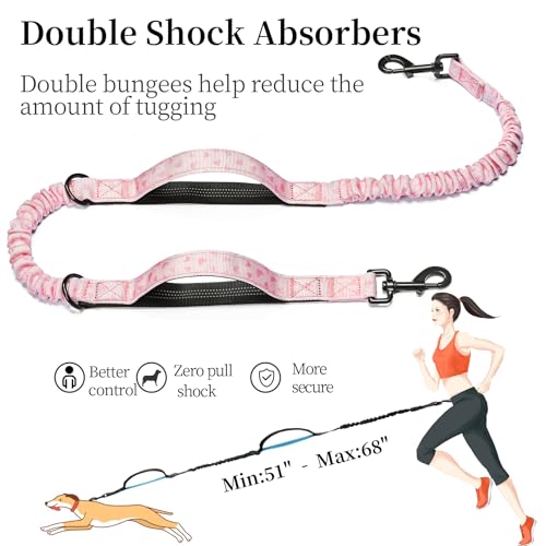 Hands Free Dog Leash with Zipper Pouch (pink heart / Large)