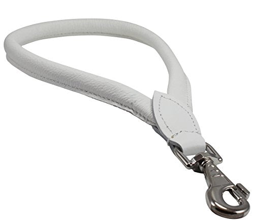 Round Genuine Rolled Leather Dog Short Traffic Leash 13" Long 1 (White)