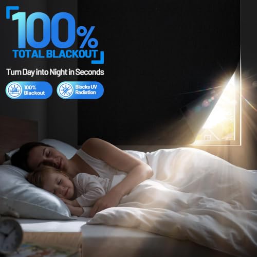 Linen Blackout Curtains for Bedroom Portable 45"×58" Black Out Window Cover (Black / 58"W x 45"H)