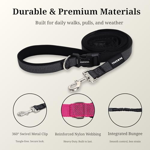 8FT 10FT Hands Free Dog Leash (Black / Large (8–10FT))