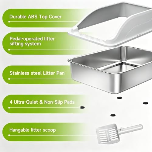 Stainless Steel Cat Litter Box (Light Grey XL)