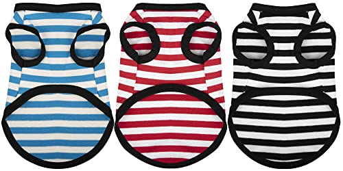 3 Pieces Dog Striped Shirt Light Color Cotton Sleeveless Puppy Shirts Breathable Pet Apparel Tank Top Colorful Puppy Sweatshirt Clothes for Small Medium Dogs L (L-(15~24lb) | Chest(~20") / 3 Pack Striped Light Color)
