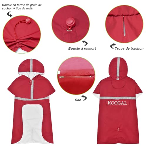 Dog Raincoat Waterproof Hooded (Red / 4XL-Fit for 50 to 77 pounds)